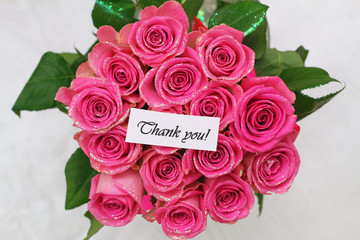 Thank you card with pink roses bouquet