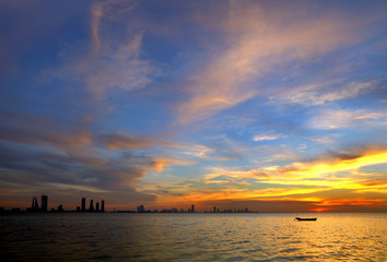 Obraz na płótnie Canvas Orange red horizon during sunset, HDR photographt
