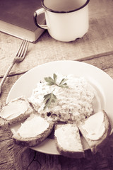 Cottage cheese bread cup fresh milk vintage