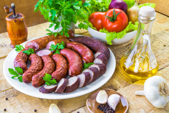 Country table plate sausage spices