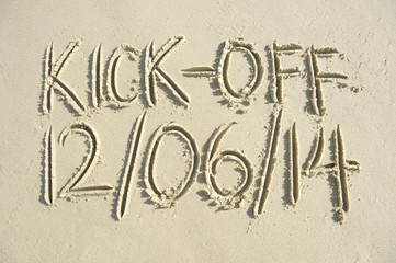 World Cup Brazil Kick-Off Message in Sand