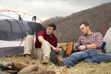 eating dinner at the camp site