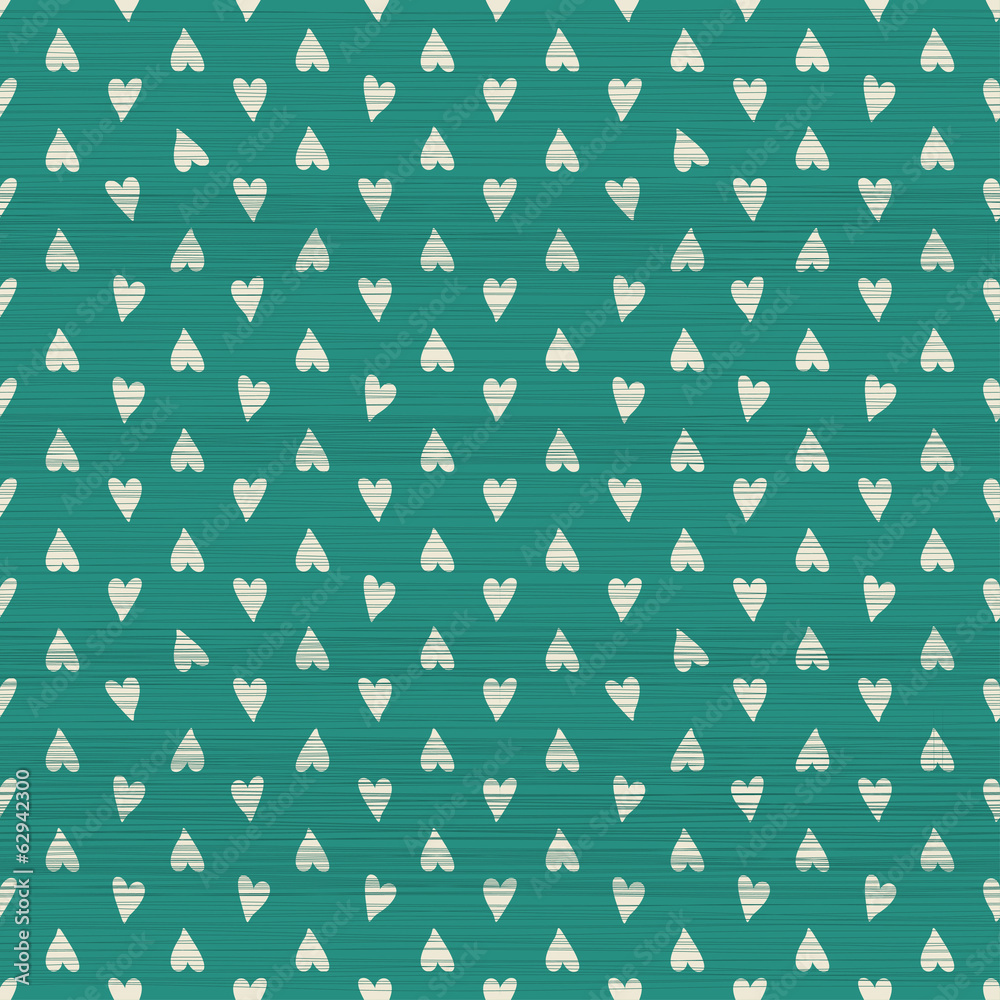 Poster seamless doodle hearts pattern with fabric texture