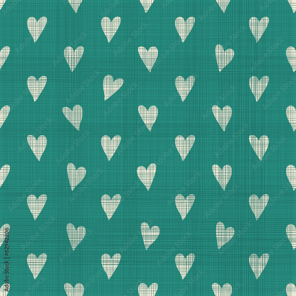 Poster seamless doodle hearts pattern with fabric texture