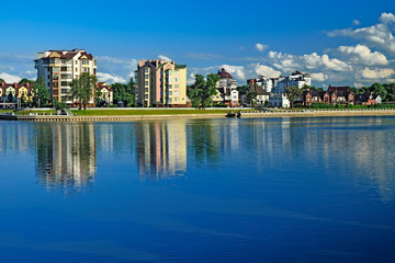 Embankment of lake Verhnee (until Oberteich) on a summer evening