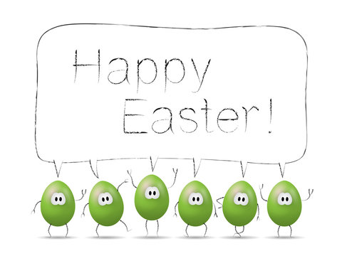 Funny green easter eggs with bubble "Happy Easter!"