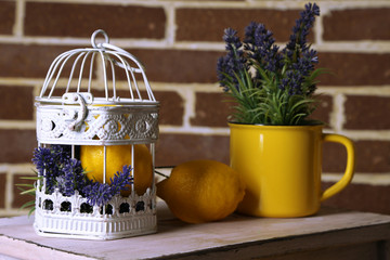Still life with fresh lemons and lavender