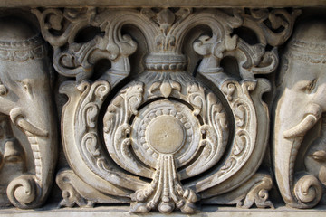 Stone carvings in Hindu temple Birla Mandir in Kolkata, India