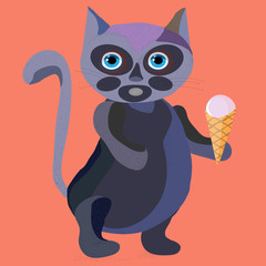 Cute cat with a ice cream in his paws