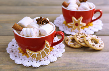 Cups of hot chocolate with marshmallows
