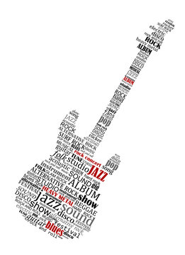 Electric guitar shape composed of music text