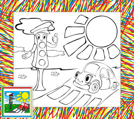 Funny car and traffic lights coloring book