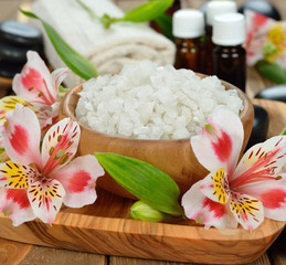 Sea salt in a wooden bowl