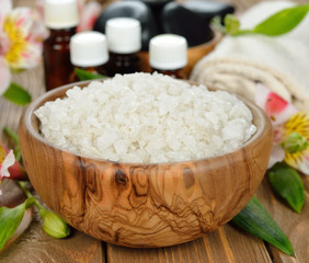 Sea salt in a wooden bowl