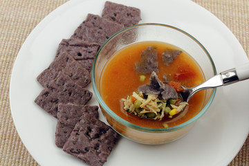 Chicken Soup with Purple Crackers