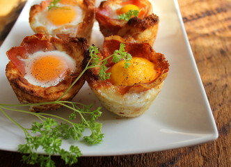 Breakfast - fried egg with bacon