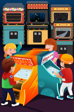 Kids playing arcade games
