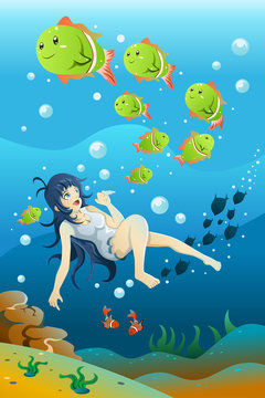 Girl swimming in the ocean