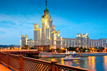 View Stalin skyscrapers at sunset. Moscow