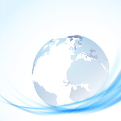 Globe over blue swoosh lines