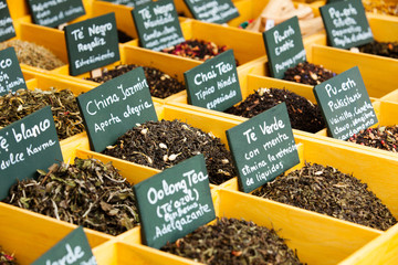  seasonings and tea at counter