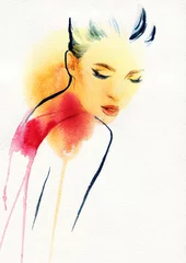 Printed roller blinds Aquarel Face abstract  woman portrait