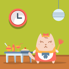 Character maid apron with a bow colorful flat