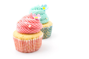 Vanilla cupcakes isolated white background