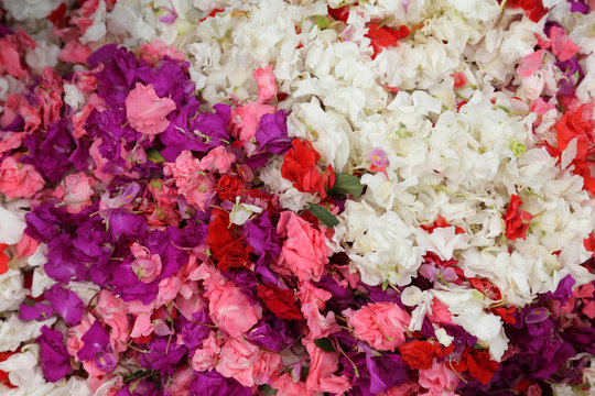 Flowers and garlands for sale at the flower market in Kolkata