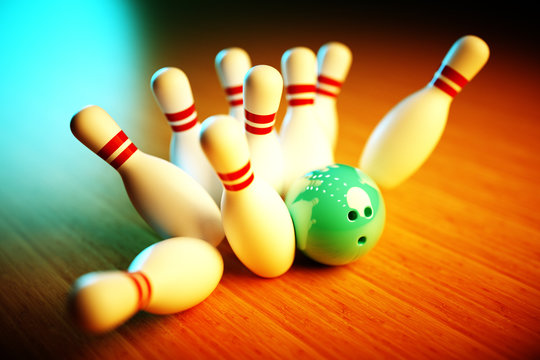 3d Photo-realistic image of bowling scene with vivid background