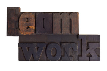 teamwork, word written in letterpress type blocks