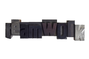 teamwork, word written in letterpress type blocks