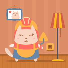 Character builder in helmet and coveralls colorful flat