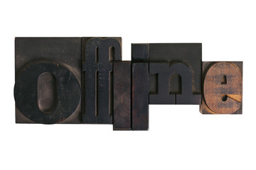 offline, word written in letterpress type blocks