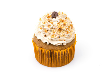 Coffee cupcake isolated white background