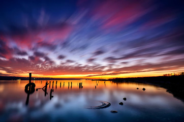 Magnificent long exposure lake sunset