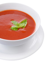 Tasty tomato soup, isolated on white