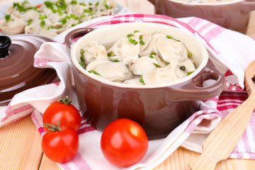 Meat dumplings - russian boiled pelmeni close up