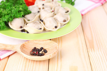 Meat dumplings - russian boiled pelmeni close up