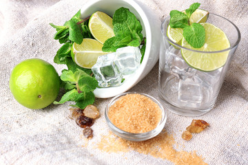 Ingredients for lemonade on wooden table