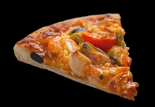 Pizza slice with seafood srimp and mussel