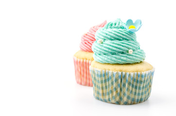 Vanilla cupcakes isolated white background