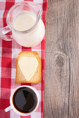 Fototapeta na wymiar milk,coffee and toast