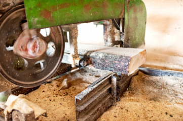 industrial wood production factory - close-up of industrial saw