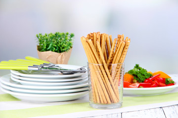 Bread sticks  in wicker basket