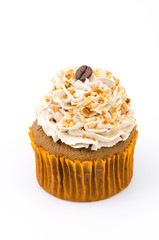 Coffee cupcake isolated white background