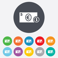 Cash sign icon. Euro Money symbol. Coin.