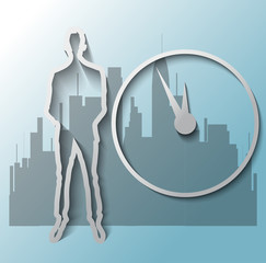 Illustration of business man with clock and office background