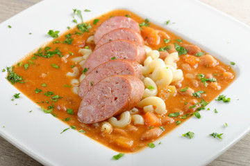 sausage, chorizo and pasta bean stew