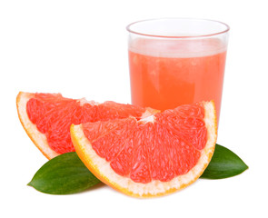 Ripe grapefruit with juice isolated on white